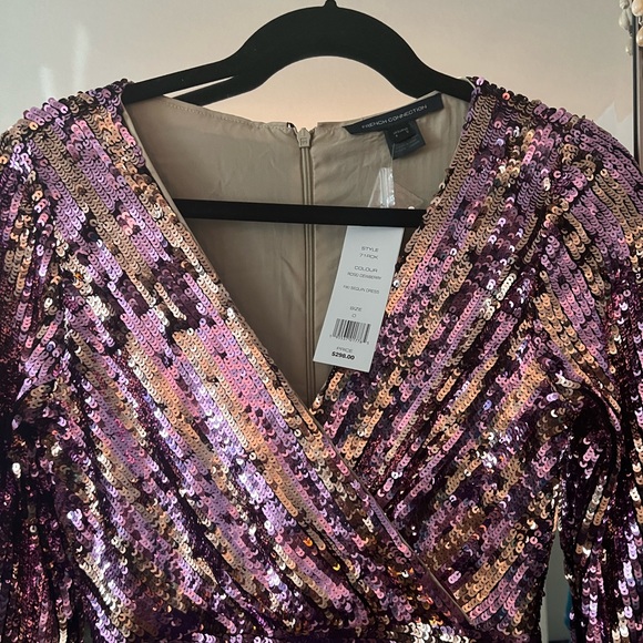 NWT French Connection Fiki midi wrap dress in all over pink sequin size 0 - Picture 9 of 10